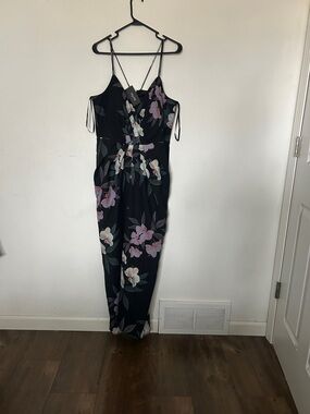 City Chic Black Floral Spaghetti-Strap Jumpsuit